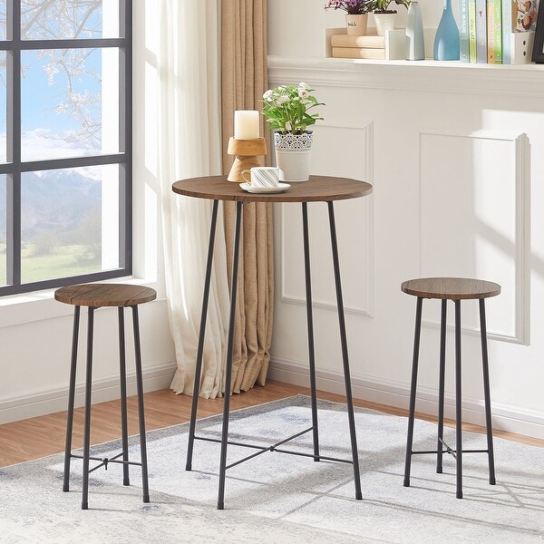 3-Piece Bar Table Set with 2 Stools， Modern Round Counter Table and Chairs Set