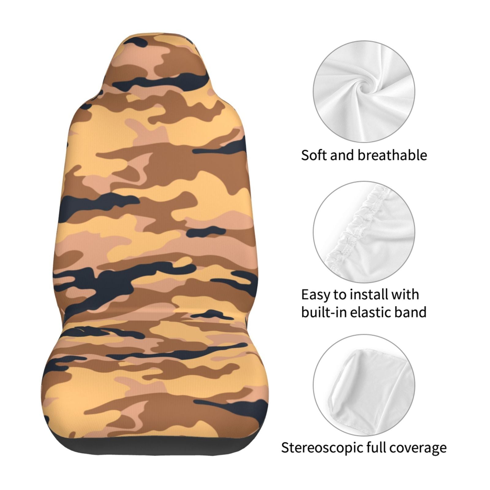 TEQUAN Front Seat Covers， Camouflage Military Camo Art Pattern 2 Piece Car Seat Cover Fit Most Car SUV Truck Van