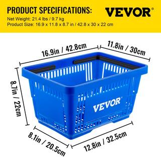 VEVOR Shopping Baskets 16.9 in. x 11.8 in. x 8.7 in. Blue Store Baskets with Plastic Handle and Iron Stand (Set of 12) SLSBGWLDZJL12AFKEV0