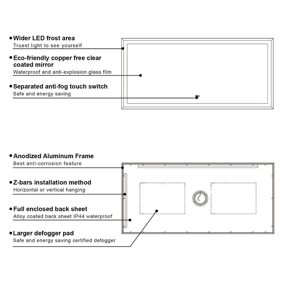 Wall Mounted Back Light Bathroom Framed LED Mirror Anti  Fog With Dimmable Light Touch Sensor And Memory Function