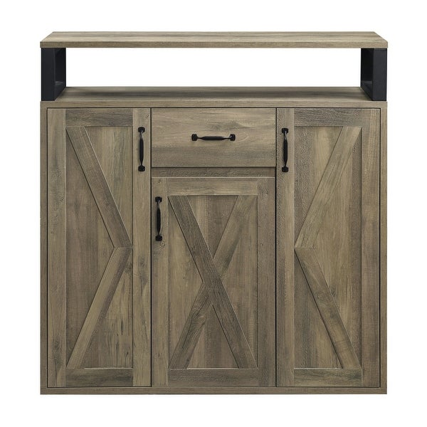 Wood Server Sideboard Kitchen Buffet with Storage in Rustic Oak Finish