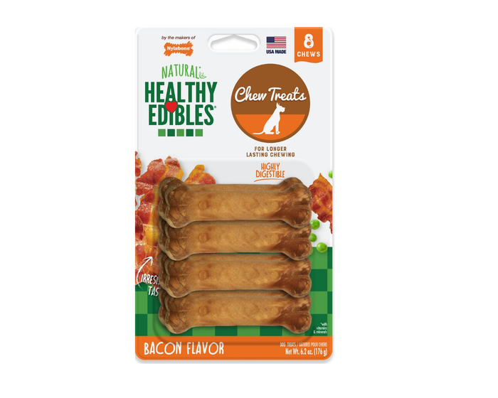 Nylabone Healthy Edibles Bacon flavor Dog Bone Treats， Petite， 8 Count - NEB101VP8P