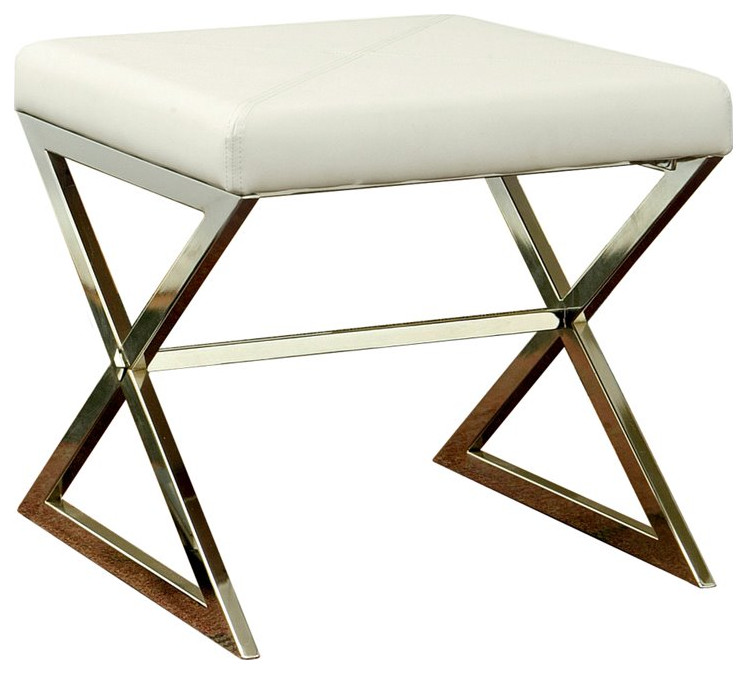 Benjara 20 quotContemporary Leather Upholstery Stool with Metal Base in White   Contemporary   Vanity Stools And Benches   by Benzara  Woodland Imprts  The Urban Port  Houzz