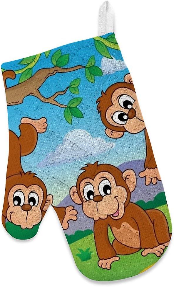 Insulation Kitchen Oven Mitts Potholder Apron 3pcs Set Cute Monkeys Non Slip Heat Resistant Gloves For Baking Cooking Bbq