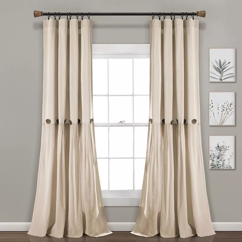 Lush Decor Linen Button Window Curtain Panel