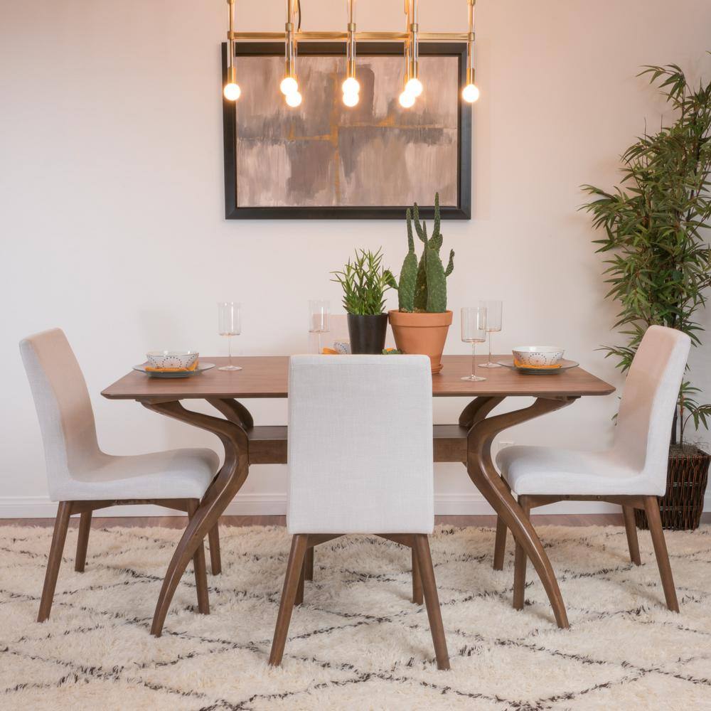 Noble House Orrin 5-Piece Light Beige and Natural Walnut Dining Set 11389