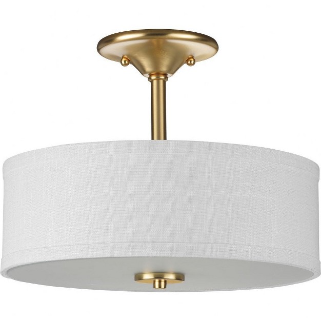 Progress Lighting Inspire Collection 2 light Semi flush Mount Satin Brass Summer Linen Shade