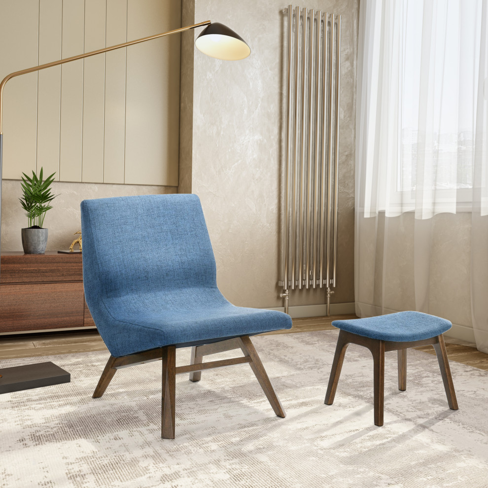 Modrest Whitney Modern Blue and Walnut Accent Chair and Ottoman   Contemporary   Armchairs And Accent Chairs   by Vig Furniture Inc.  Houzz