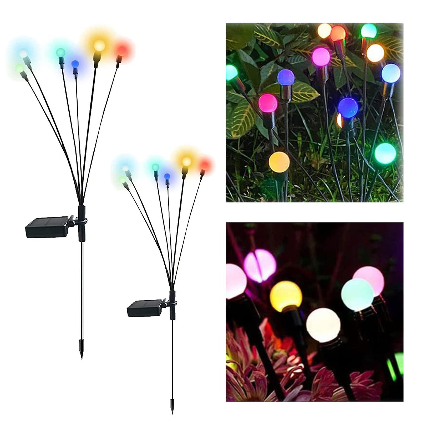 2 Packs 6-head Solar Swaying Firefly Lamps Intelligent Light Control Outdoor Waterproof Ground Plug Garden Atmosphere Decoration No.262557