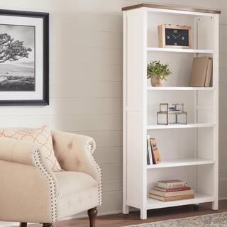 Home Decorators Collection 69 in. Appleton WhiteHaze Wood 5-shelf Standard Bookcase with Adjustable Shelves SK19346D-W