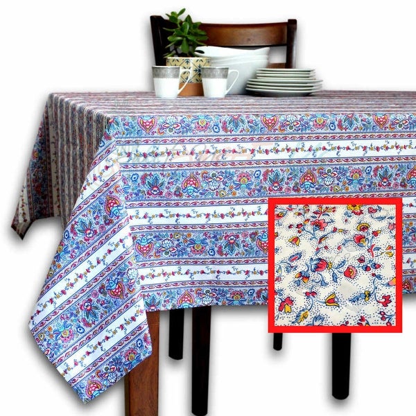 Wipeable Tablecloth Spill Resistant Cotton French Indienne Fleur