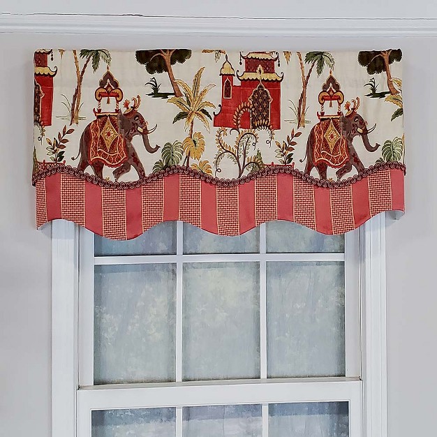 Elephant On Sides Window Treatment Valance 3 quot Rod Pocket 50 quot X 16 quot Spice Red