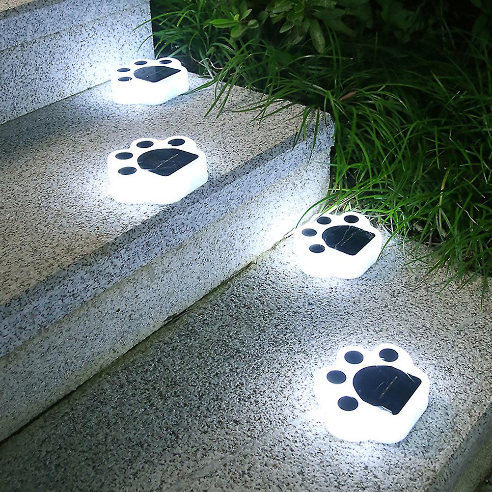 4Pcs Paw Print Solar Outdoor Lights Rechargeable LED Garden Lights Lamp Walkway Lighting for Lawn Patio Yard