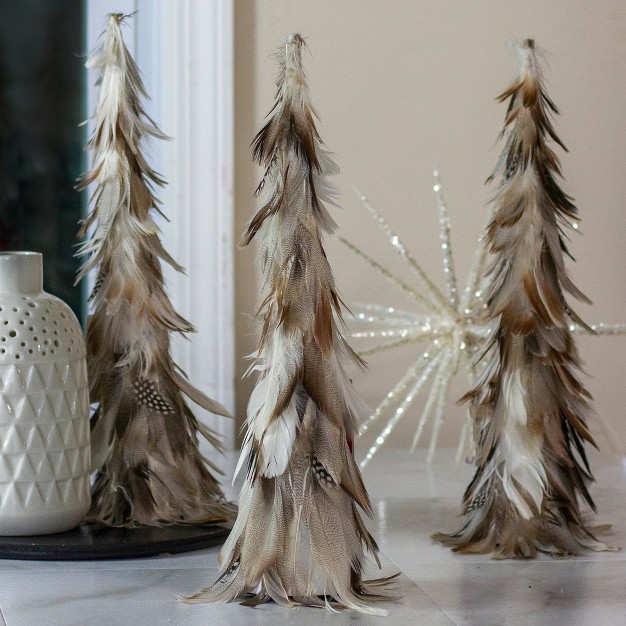 Brown And Gray Feather Layered Cone Tree Christmas Decoration