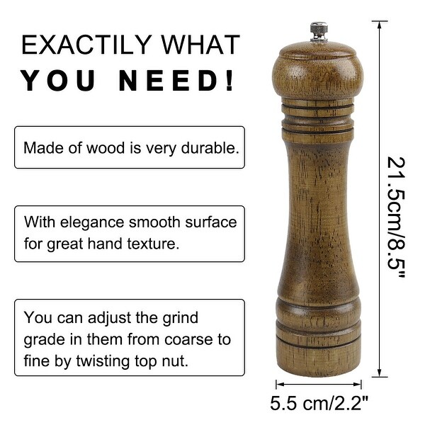 Wooden Salt Pepper Grinder Pepper Mills with Adjustable Coarseness - Walnut Color