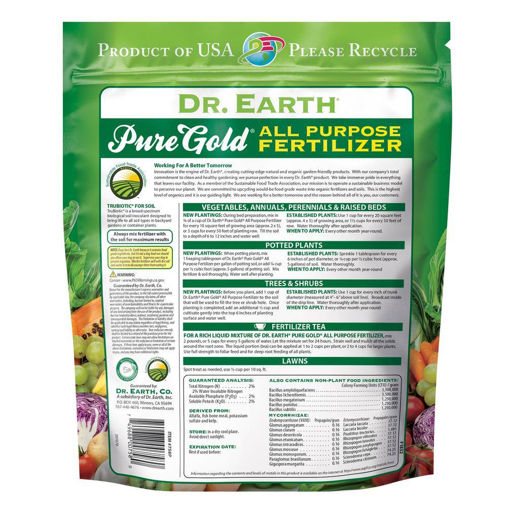 DR. EARTH 3 lbs. 45 sq. ft. Organic Pure Gold All Purpose Fertilizer Pelletized 100534587