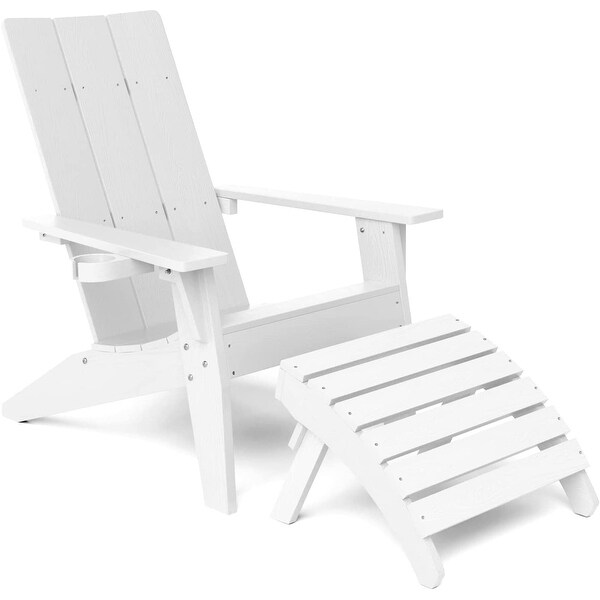 WINSOON 2Piece All Weather HIPS Outdoor Adirondack Chair with CupHolder and Ottoman