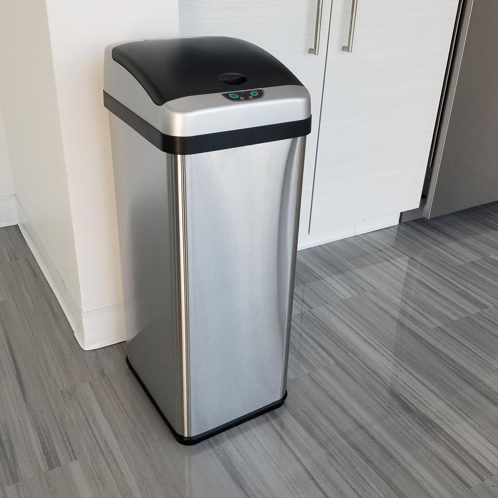 HALO 13 Gal. Platinum Rectangular Extra-Wide Stainless Steel Automatic Sensor Trash Can SC13RX