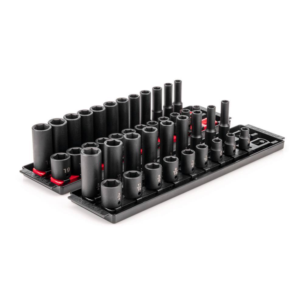 TEKTON 38 in. Drive 6-Point Impact Socket Set with Rails (516 in.-34 in. 8 mm-19 mm) (42-Piece) SID91216