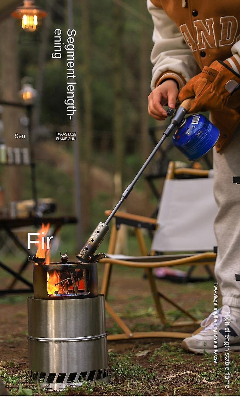 Outdoor Camping Extended Flame-throwing Gun Stainless Steel Gun Burning Pig Hair Supplies Camping Straight Handle Handheld Detachable Igniter