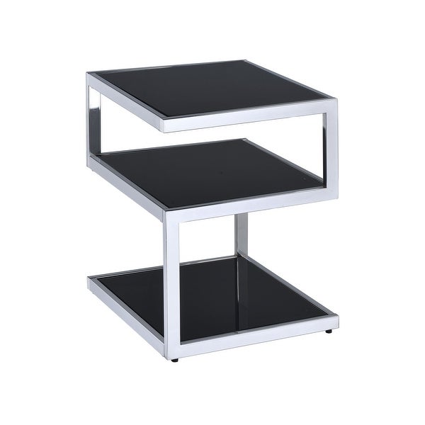 Modern Alyea Side Table with 2 Open Comparments (Chrome and Black Glass)