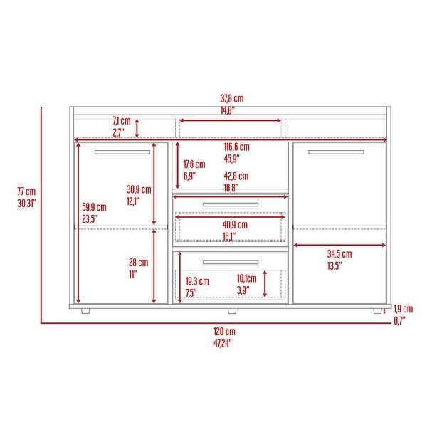 2-Drawer Sideboard with two large drawers and two cabinets with internal shelves