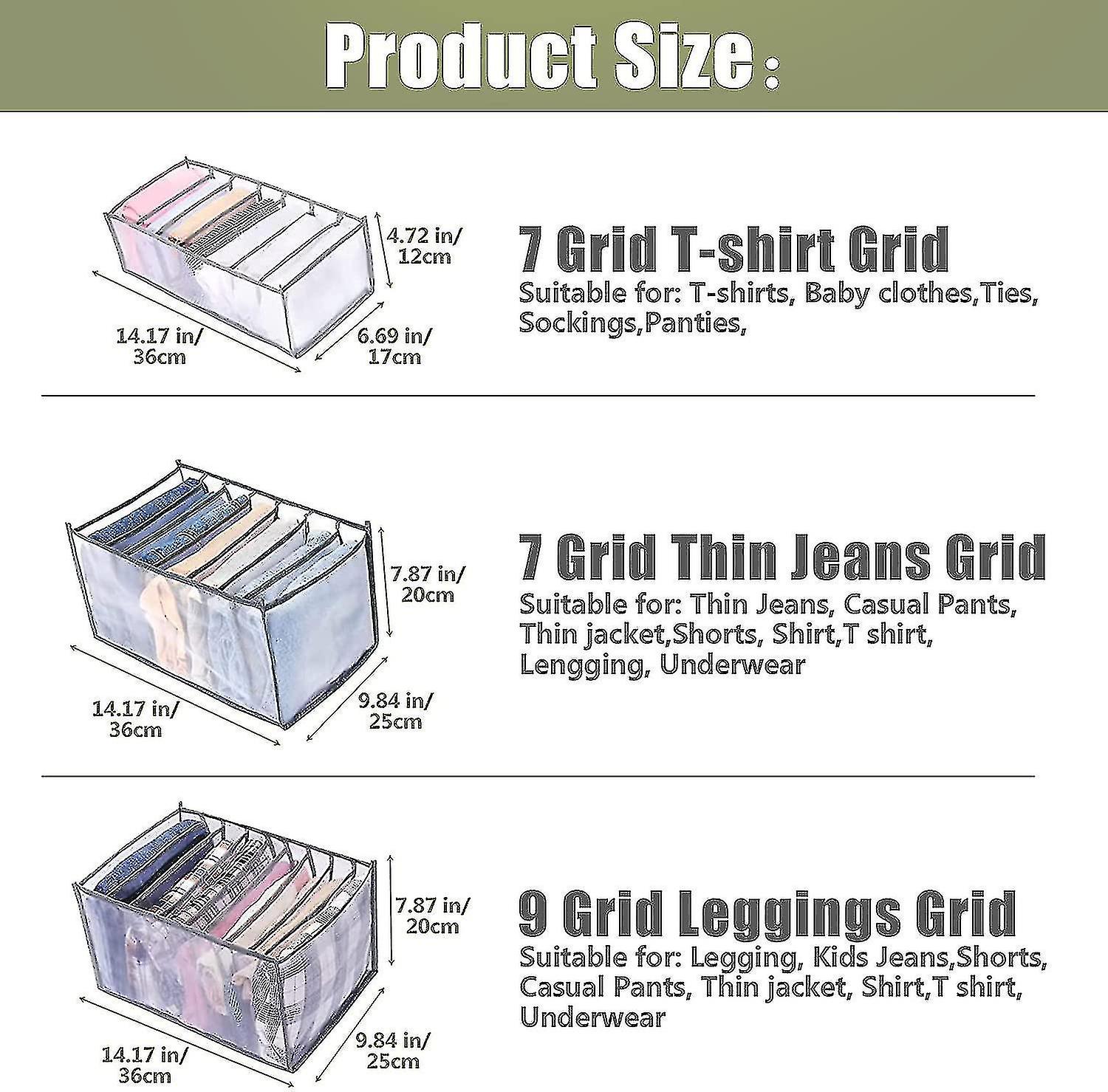 4pcs Wardrobe Clothes Organizer 7 Grids， Closet Organizers and Storage Baskets， Clothing Storage Bins，