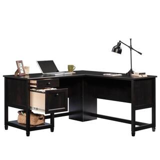 SAUDER Edge Water 59 in. L-Shaped Estate Black 2-Drawer Computer Desk with File Storage 431582