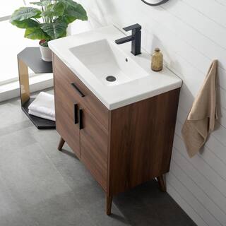 SUDIO Nelson 30 in. W x 18.5 in. D x 34 in. H Bath Vanity in Walnut with White Ceramic Top Nelson-30WN