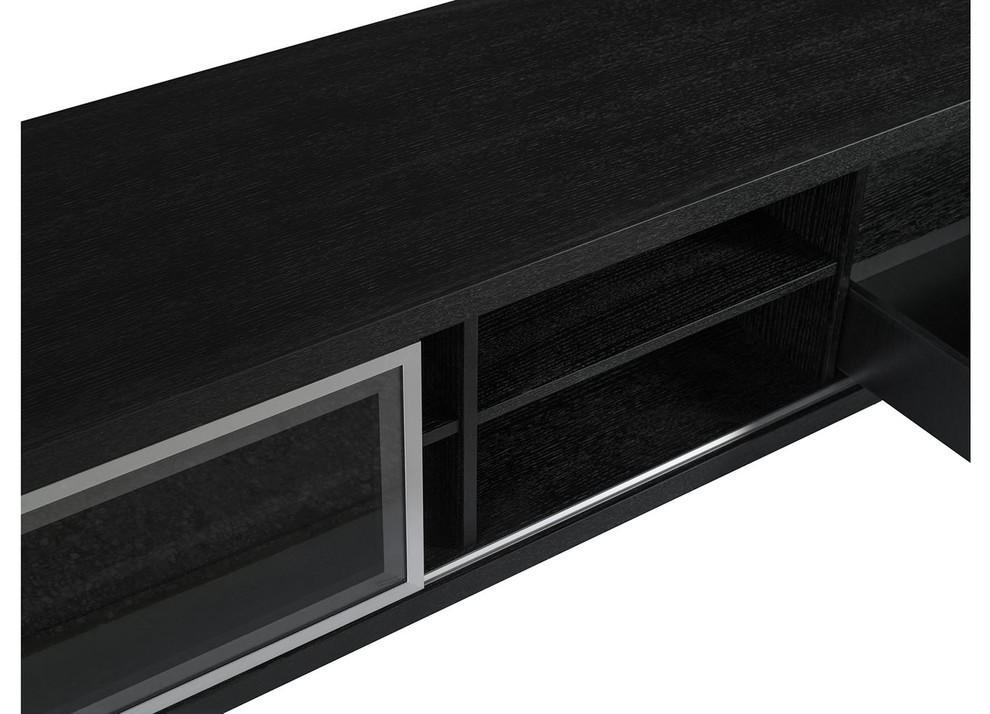 Modern Romo TV Unit Black Oak Wood Grain Drawers Stainless Steel Glass Door   Contemporary   Entertainment Centers And Tv Stands   by Zuri Furniture  Houzz