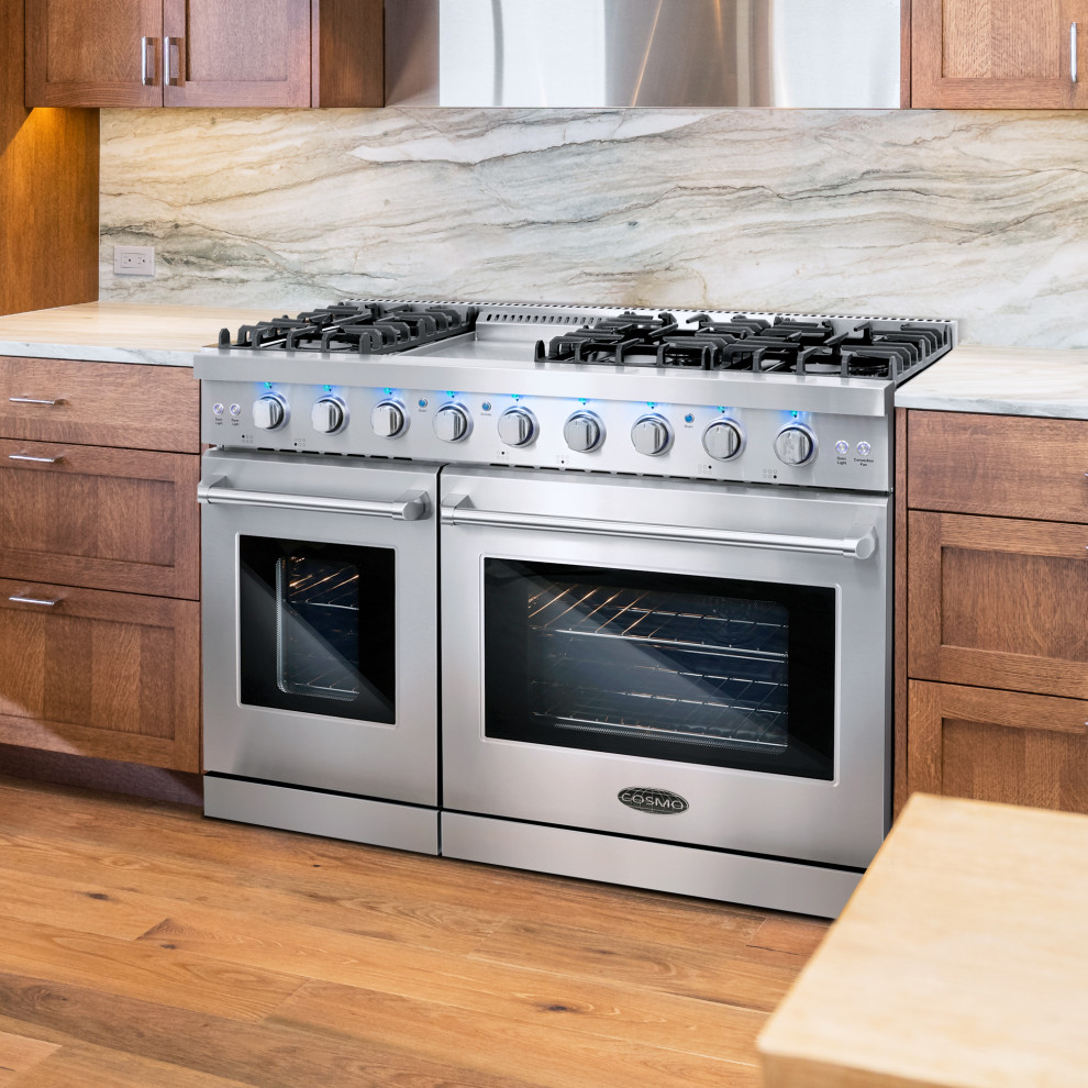 48 quotFreestanding Double Oven Gas Range  6 Sealed Gas Burners  Convection Oven   Contemporary   Gas Ranges And Electric Ranges   by Cosmo  Houzz