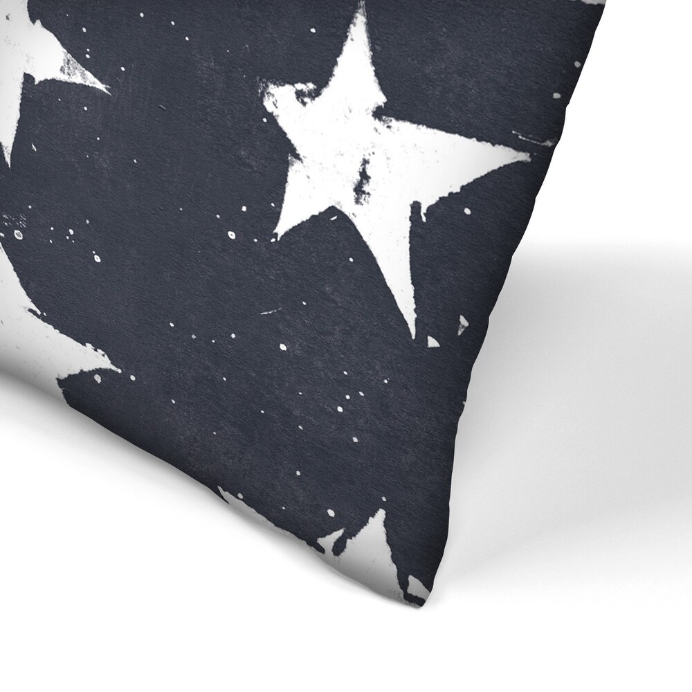 Linocut Stars Navy And White   Decorative Throw Pillow