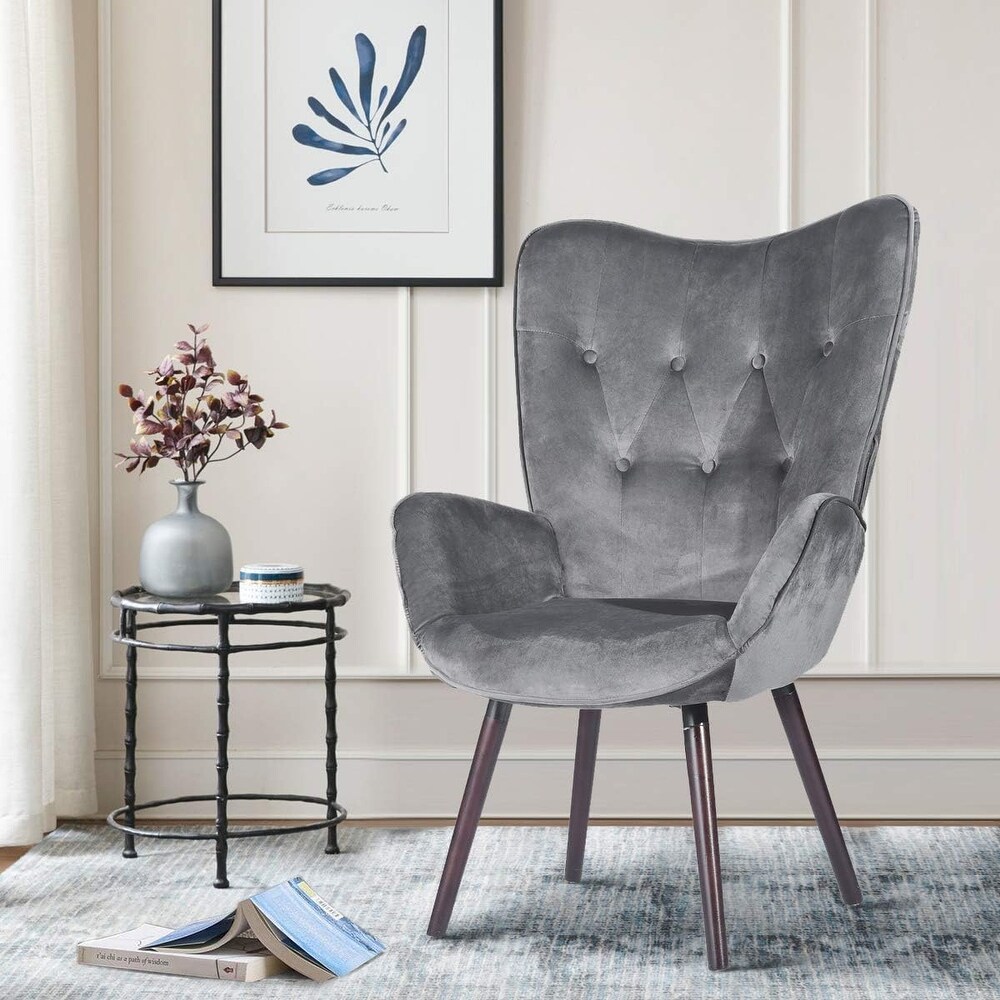 Velvet Armchair  Contemporary Wingback Vanity Tufted Accent Upholstered Leisure Chair with High Back and Armrest