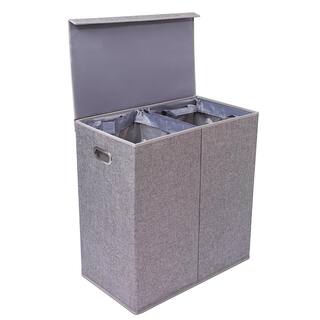 BirdRock Home Grey Double Linen Laundry Hamper with Lid and Removable Liners 1205