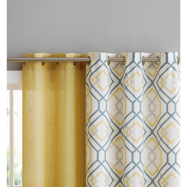 Kate Aurora Coordinating 4 Piece Geometric amp Solid Grommet Top Window Curtain Set