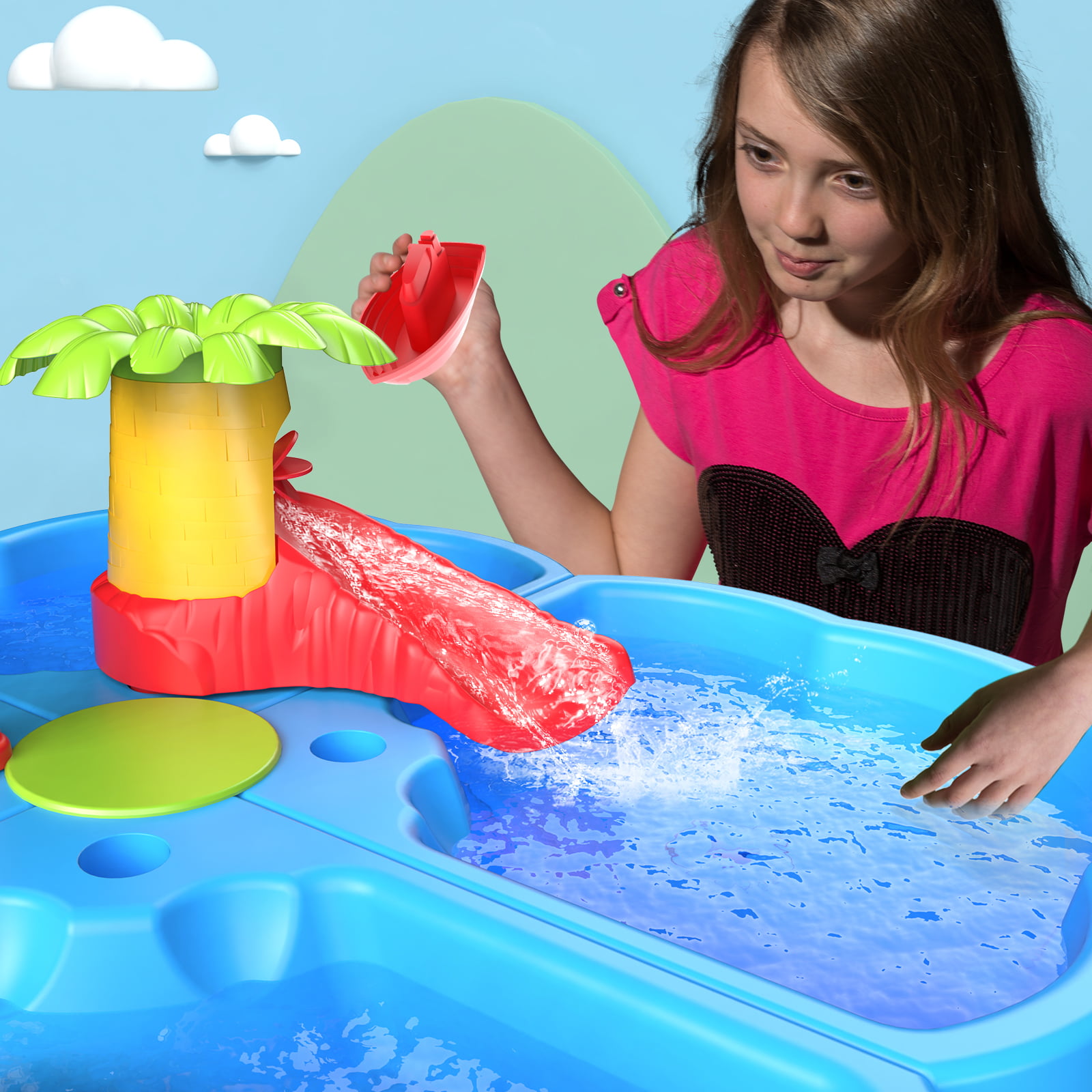 TEMI Sand Water Table for Toddlers， 4 in 1 Sand Table and Water Play Table， Kids Table Activity Sensory Play Table Beach Sand Water Toy for Outdoor Backyard for Toddlers Age 2-4 Gift