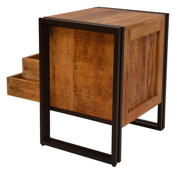 2 Drawer Wooden Framhouse Side Table with Open Cubby and Metal Frame - 16 L X 20 W X 24 H Inches