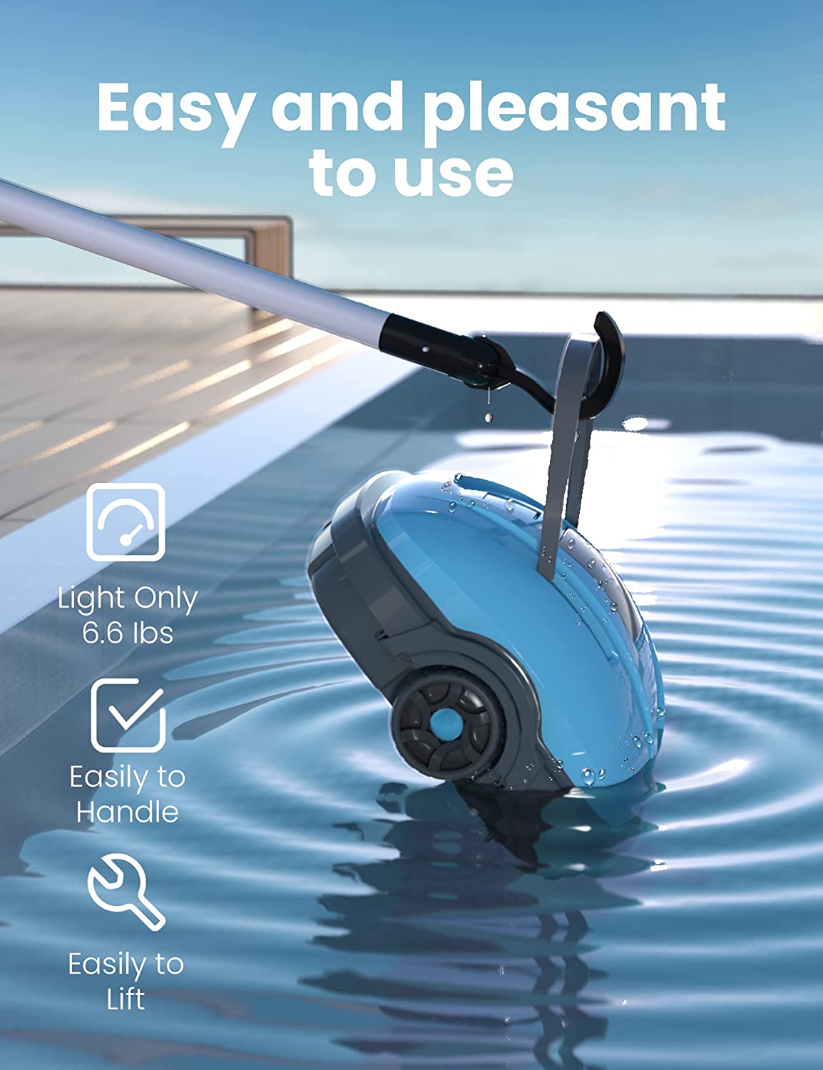 Cordless Robotic Pool Cleaner, Automatic Pool Vacuum, IPX8 Waterproof, Dual-Motor, 180μm Fine Filter, Ideal for Above Ground Pool and Flat Bottom In Ground Pool Up to 525 Sq.Ft,