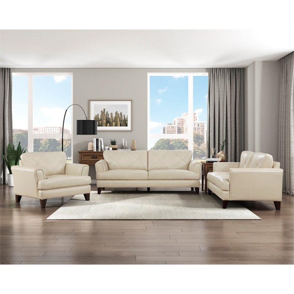 Lexicon Thierry 19 quotModern Plywood and Leather Loveseat in Cream   Contemporary   Loveseats   by Homesquare  Houzz