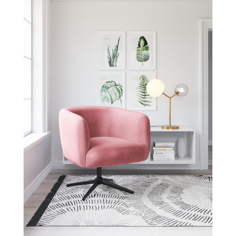 Swiveling Accent Chair  Pink Velvet Seat With Rounded Back  ampAdjustable Height   Contemporary   Armchairs And Accent Chairs   by Decor Love  Houzz