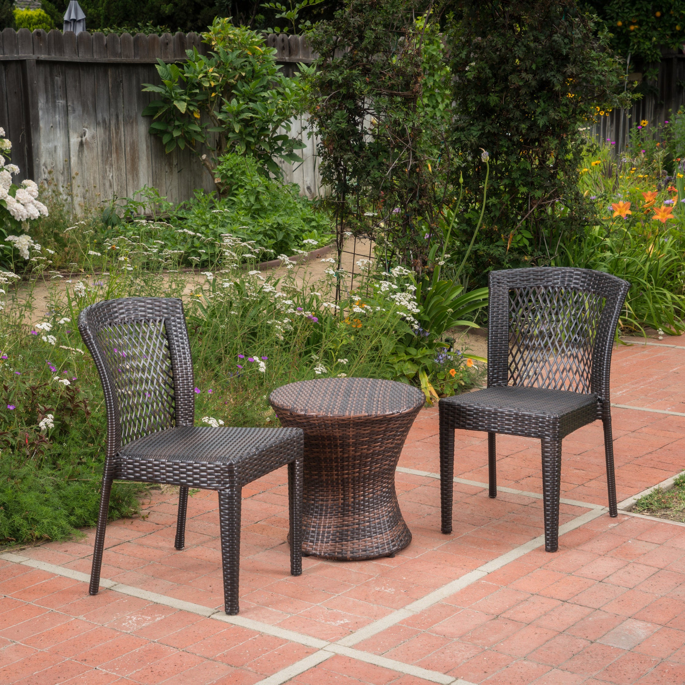 Capella Outdoor 3 Piece Multi-brown Wicker Stacking Chair Chat Set