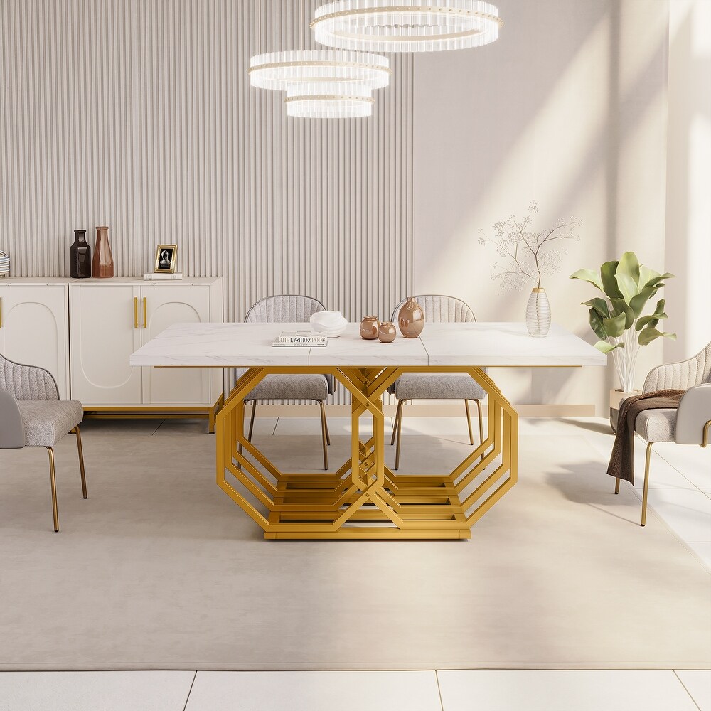 Modern Dining Table with Geometric Base for 6  63 inch Long Rectangle Kitchen Table for Home Kitchen Dining Room Living Room