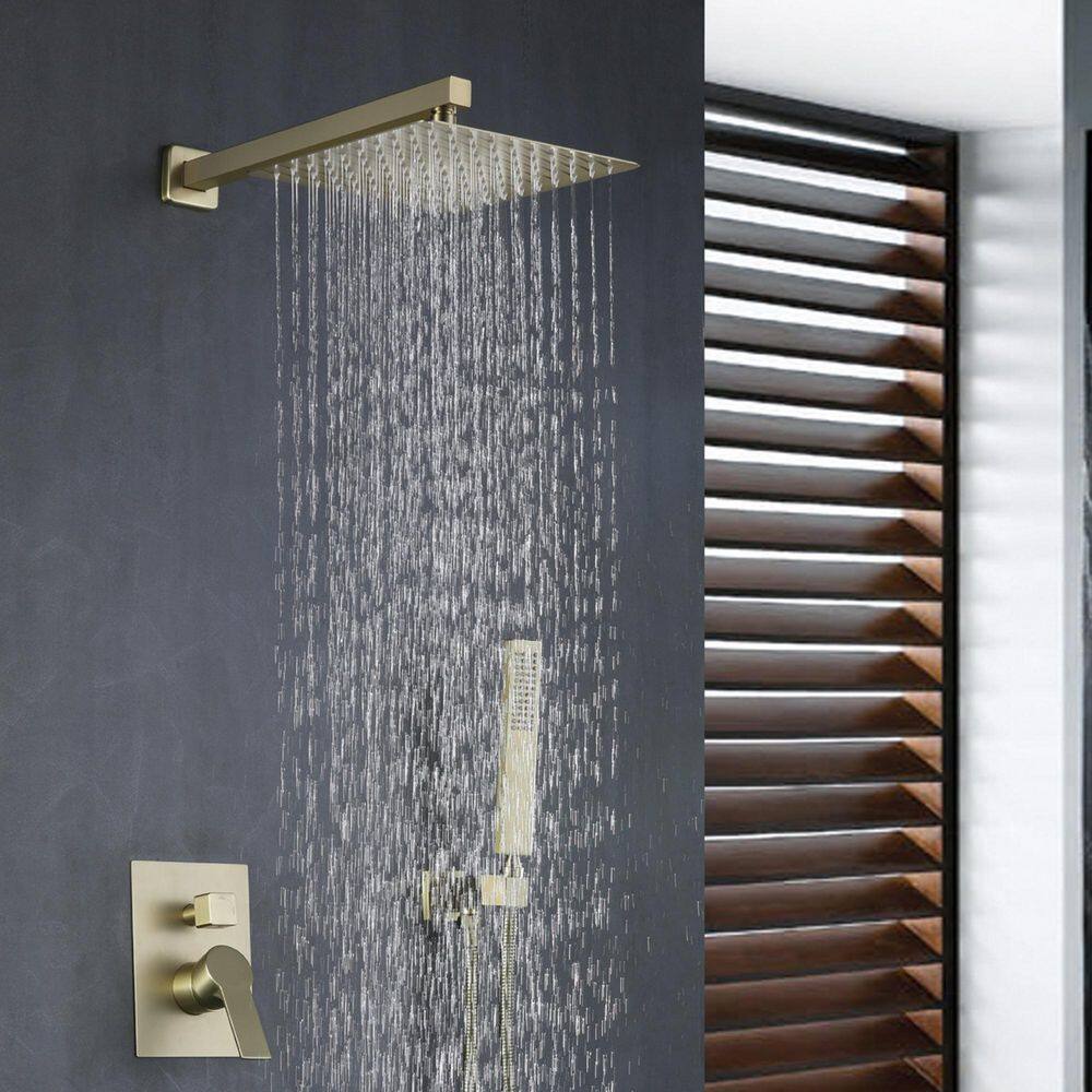 UKISHIRO 2-Spray Patterns with 1.8 GPM 10 in. Tub Wall Mount Dual Shower Heads in Brushed Gold (Valve Included) SMD0KN211020009