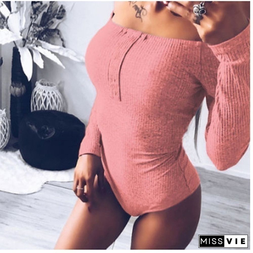 Women Sexy Bodysuits Off Shoulder Skinny Jumpsuits Long Sleeve T Shirt Casual Tops For Women