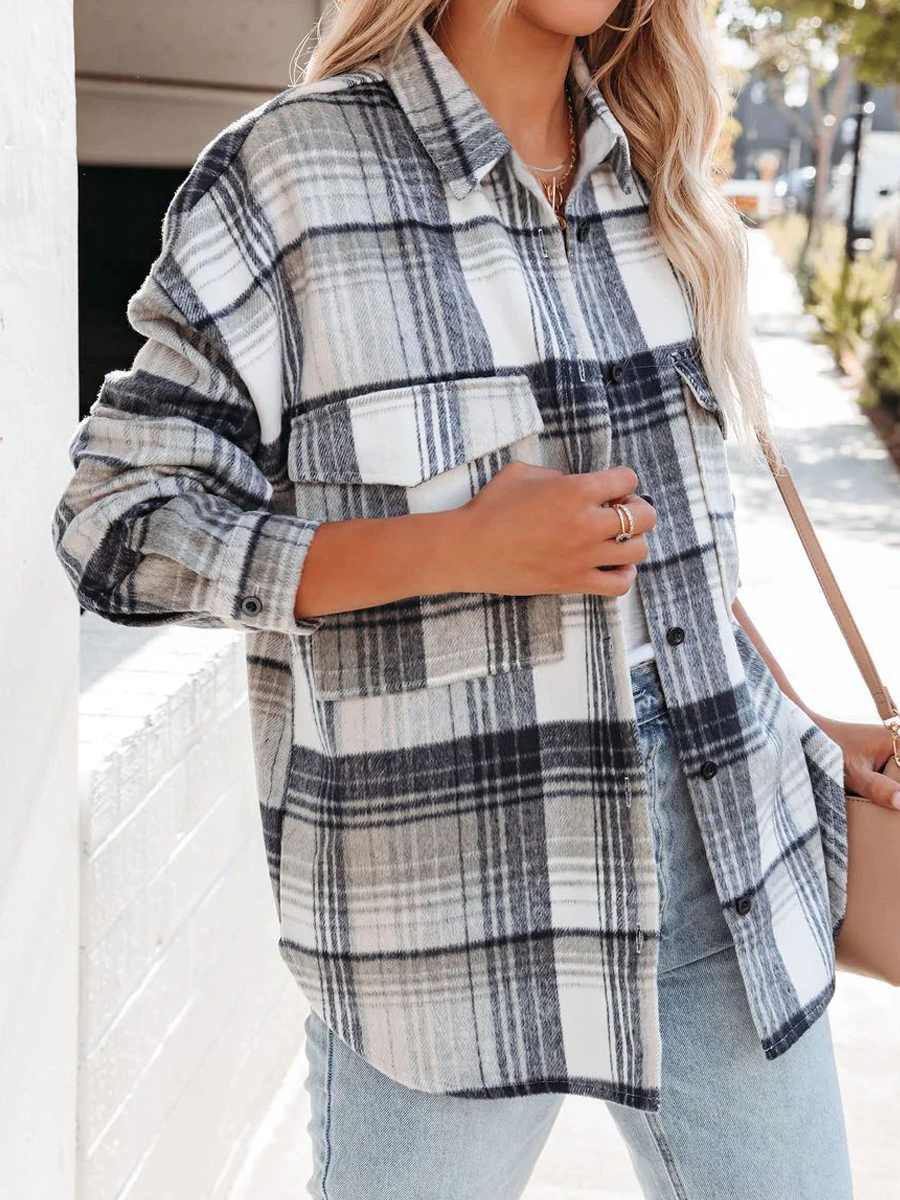 Casual Check Lapel Long Sleeve Shirt