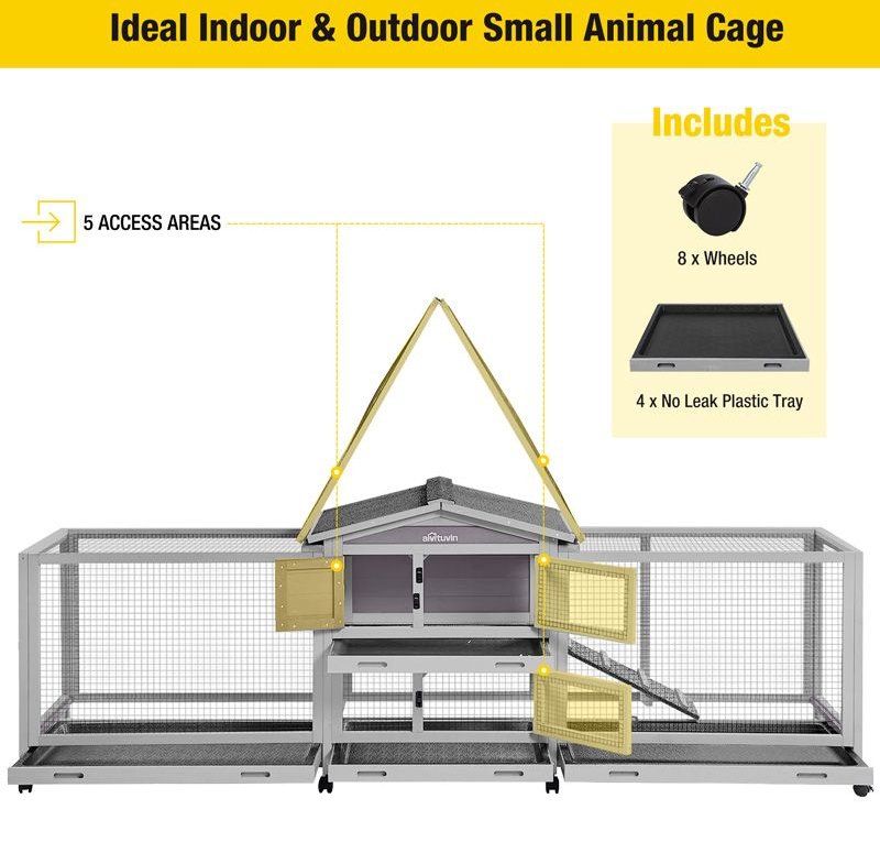 Aivituvin-AIR65 Indoor House Easy Moving Large Bunny Rabbit Hutch， Gray