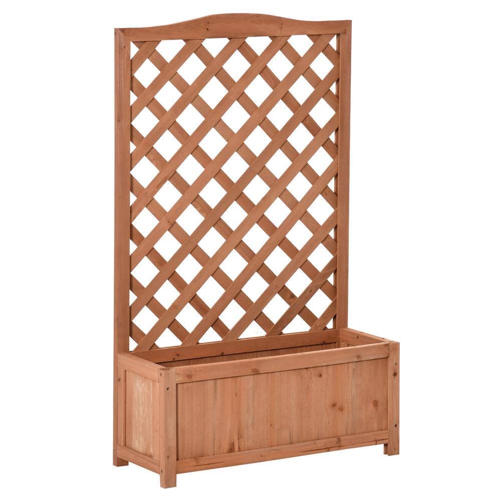 Outsunny 28 in. x 11 in. x 46 in. Brown Wood Raised Garden Bed with Trellis 845-635
