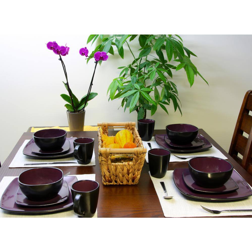 Gibson Home Soho Lounge 16-Piece Casual Purple Stoneware Dinnerware Set (Service for 4) 98583796M