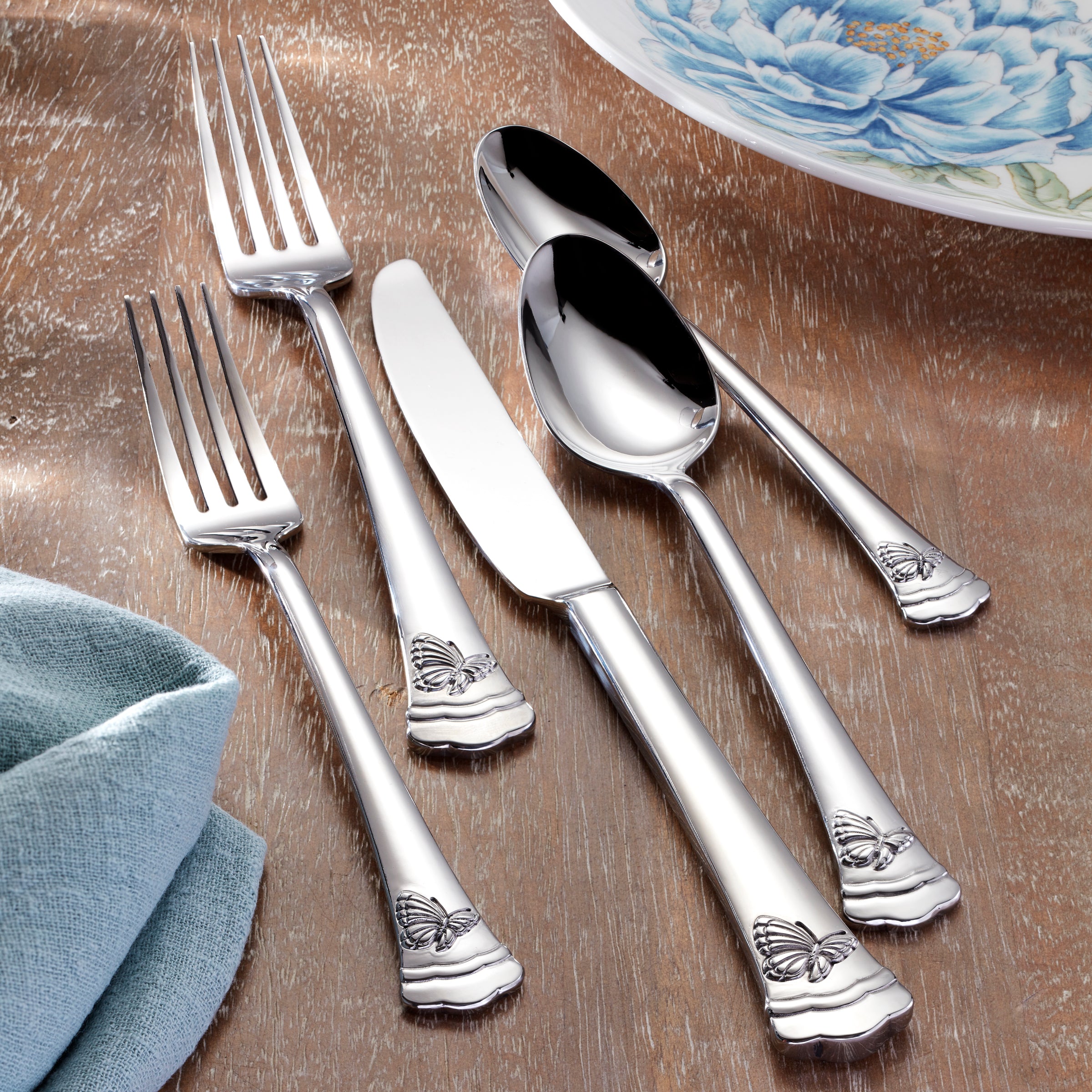 Butterfly Meadow II Mirror 65-Piece Flatware Set