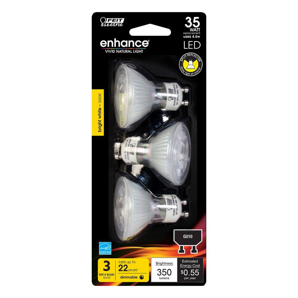 Feit Electric 35-Watt Equivalent Bright White (3000K) MR16 GU10 Bi-Pin Base LED Light Bulb (3-Pack) BPMR16IFGU300930CA3